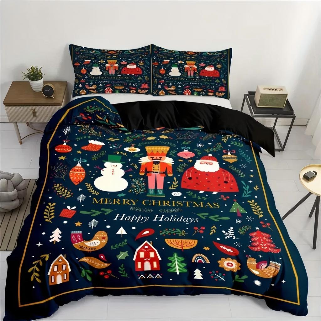 Snowman Santa Claus Christmas Tree 3D Printed Duvet Cover Christmas Style Bedding Set Soft Comfortable Quilt Cover Pillowcases