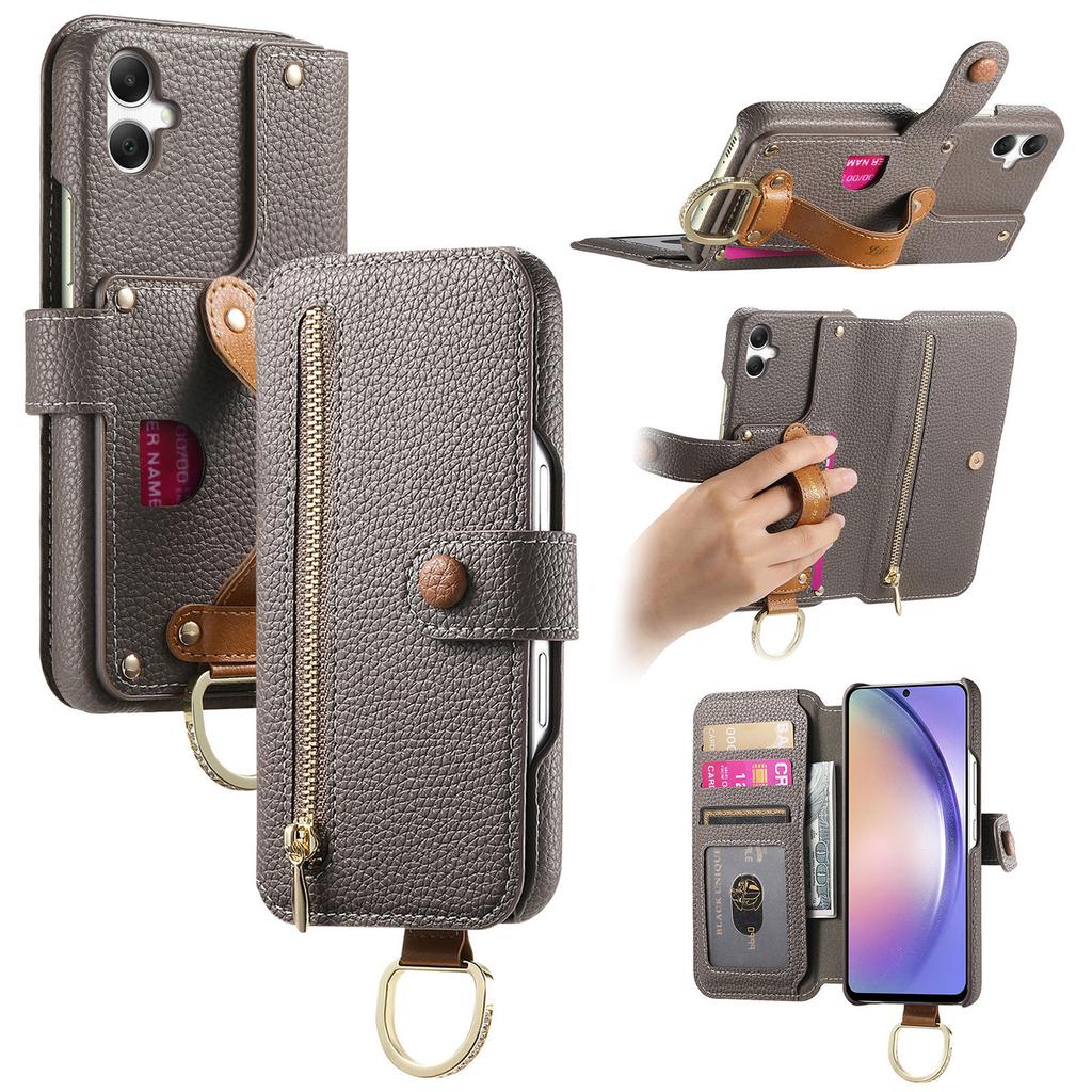 For Samsung Galaxy A05 4G Case RFID Blocking Zipper Wallet PU Leather Mobile Cover