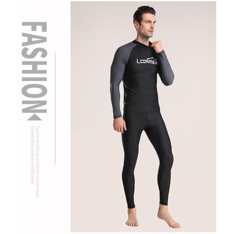 Mens Long Sleeve Rash Guard Set Diving Surfing Swimming UV Protection Quick Dry Nylon Wetsuit Top Pants