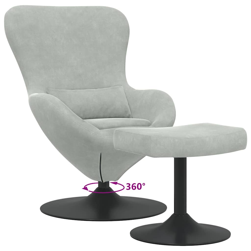 Egg Chair with Footstool Light Grey Velvet