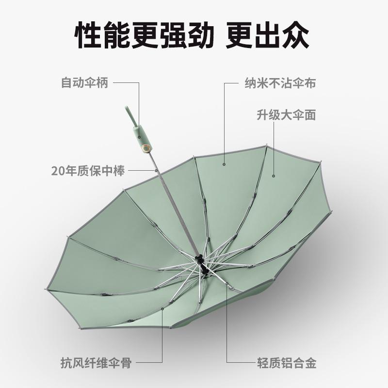 Triple Fold 10 Bone 280t Bumping Cloth Fabric Automatic Umbrella Color Scheme Handle Zipper Bag Simple Umbrella Weather and Rain