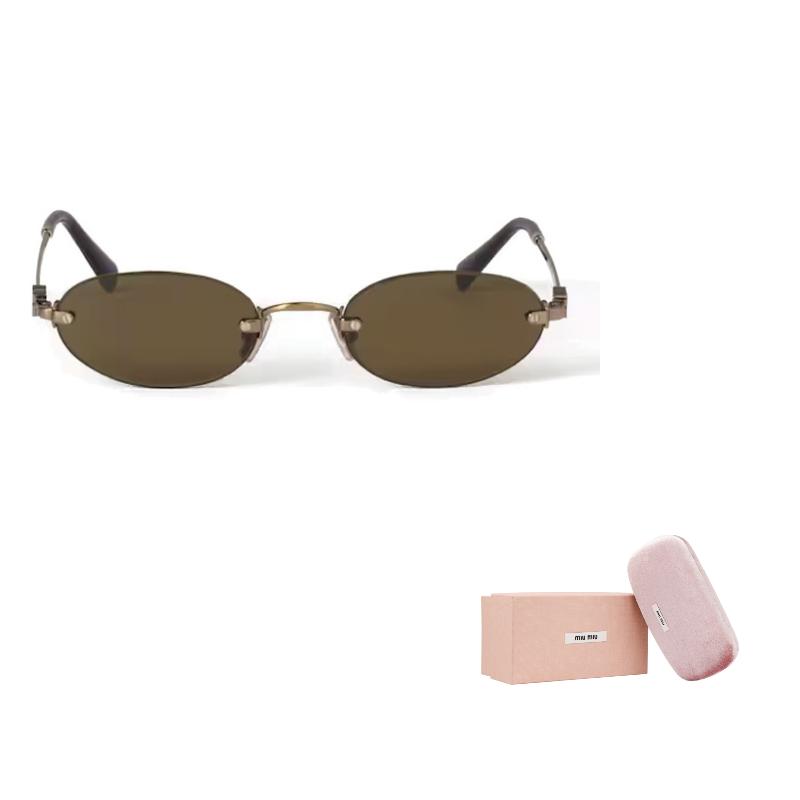 Miu Miu Solid Lens Oval Sunglasses Unisex sunglasses Gold SMUA54_E26C_FE09Z_C_051