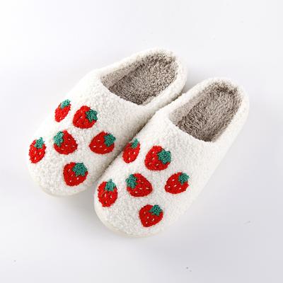 New Comfortable Home Strawberry Warm Winter Cotton Slippers Couple Men's and Women's Platform Soft-soled Shoes Thickened Non-slip Cute