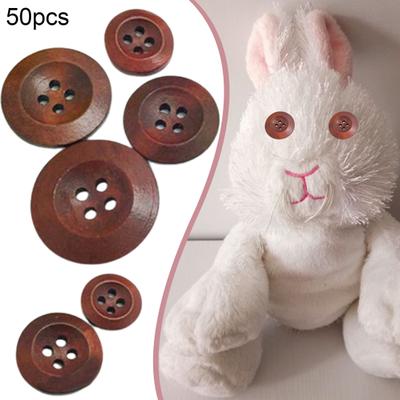 50Pcs 4 Holes Solid Color Wooden Round Buttons Clothing Buttons DIY Sewing Craft