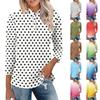 Damen Casual Poloshirt Lockerer Schnitt Dreiviertelarm Oberteil Knopfleiste Pünktchenmuster Leichter Bequemer Stoff