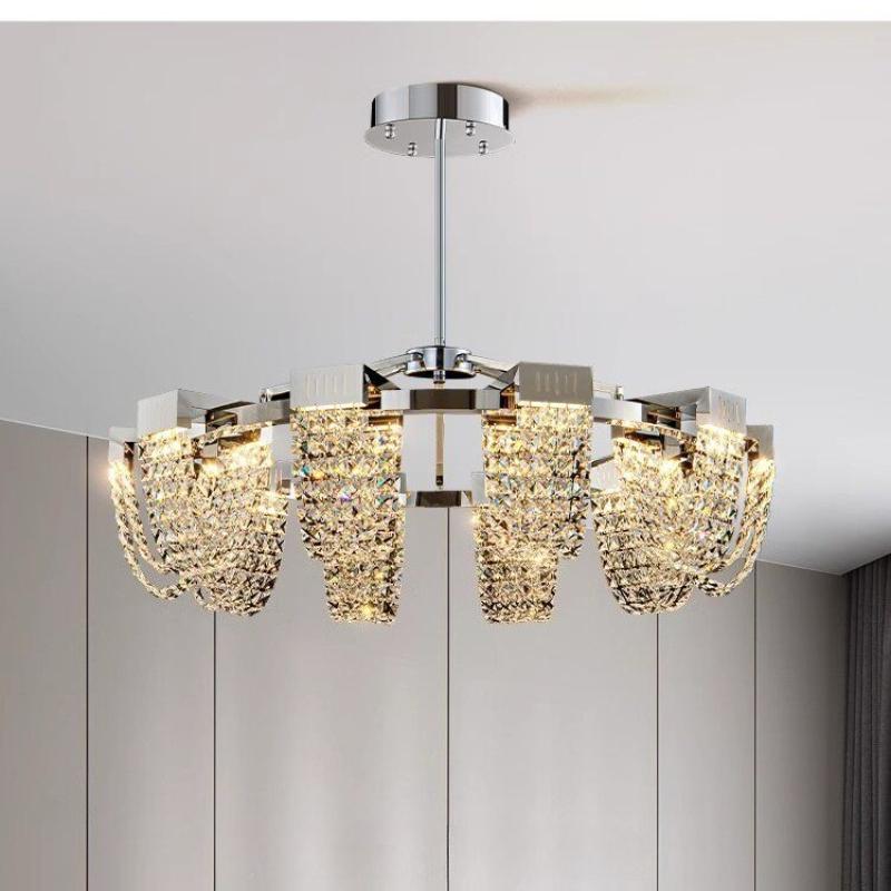 Luxury Chrome Crystal Chandelier Luster Led Ceiling Chandeliers for Villa Living Dining Room Bedroom Postmodern Home Decor
