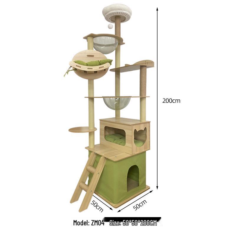 Large Wooden Cat Tree & Scratching Post with Space-Saving Design - Integrated Climbing Frame & House
