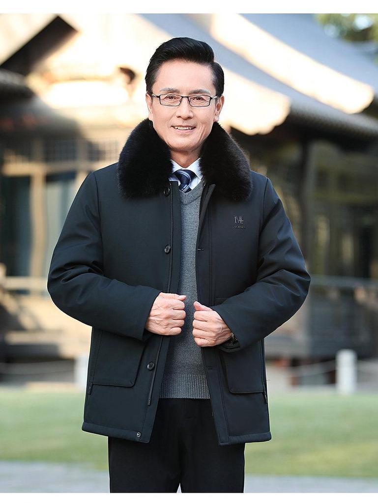 Men's Cotton Coat with Detachable Liner - Thickened Plus Velvet, Large Size Winter Jacket for Middle-Aged and Elderly.