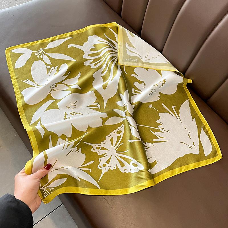 Mulberry Silk Scarves Women Fashion Handkerchief Small Bandana Head Hair Scarfs Luxury Printed 100% Silk Neck Scarf For Men 53cm