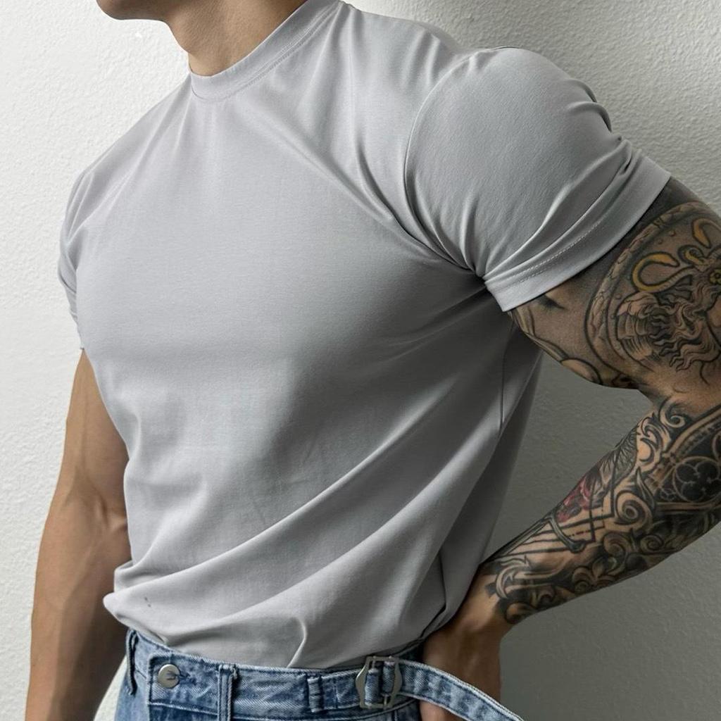 Heren Sneldrogend T-shirt met Korte Mouwen voor Fitness met Kleine Halslijn