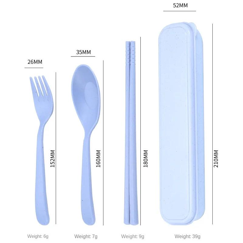 Weizenstroh Essstäbchen Gabel Löffel dreiteiliges Arbeits-Reise-Trinkgeschirrset Studenten-Reisebox Mittagessen Löffel Essstäbchen Gabel