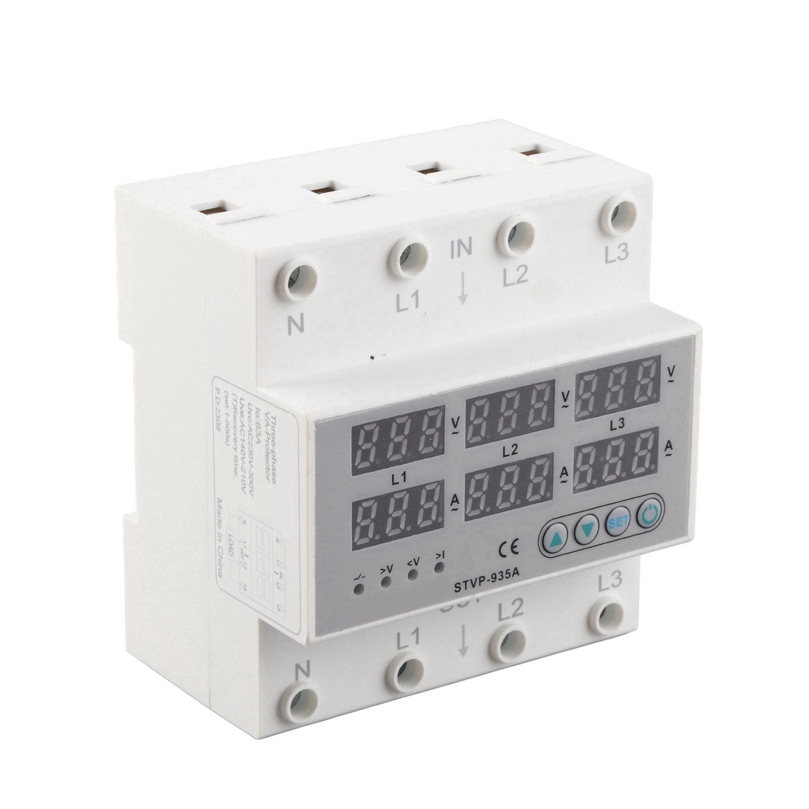

Adjustable Voltage Current Protector 3 Phase Digital Display Automatic Recovery Voltage Protector Relay AC220 380V 63A