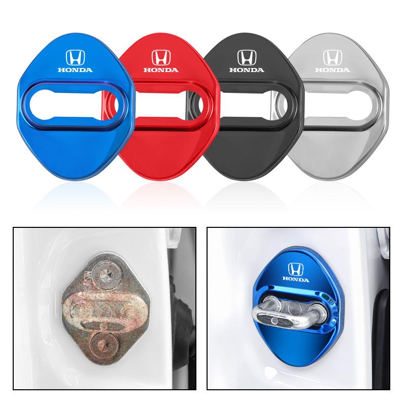 4Pcs Car Door Lock Buckle Protective Covers Zinc Alloy Cover For Honda Civic Fit Jazz Accord Pilot CRV Odyssey Passport City HRV UH3