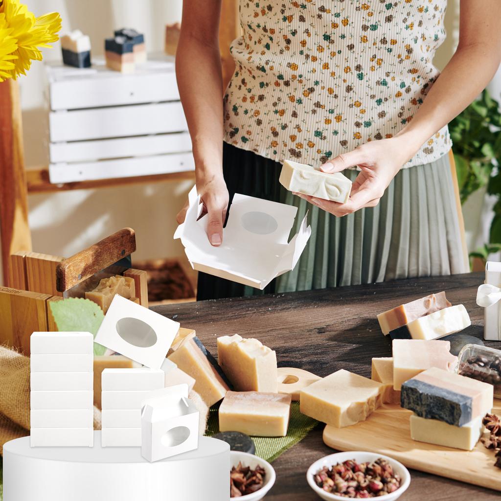 20 Pack Rectangle Paper Soap Box with Window Soap Boxes 3.3"x2.4"x1.2"/ 3.9"x2.4"x2"
