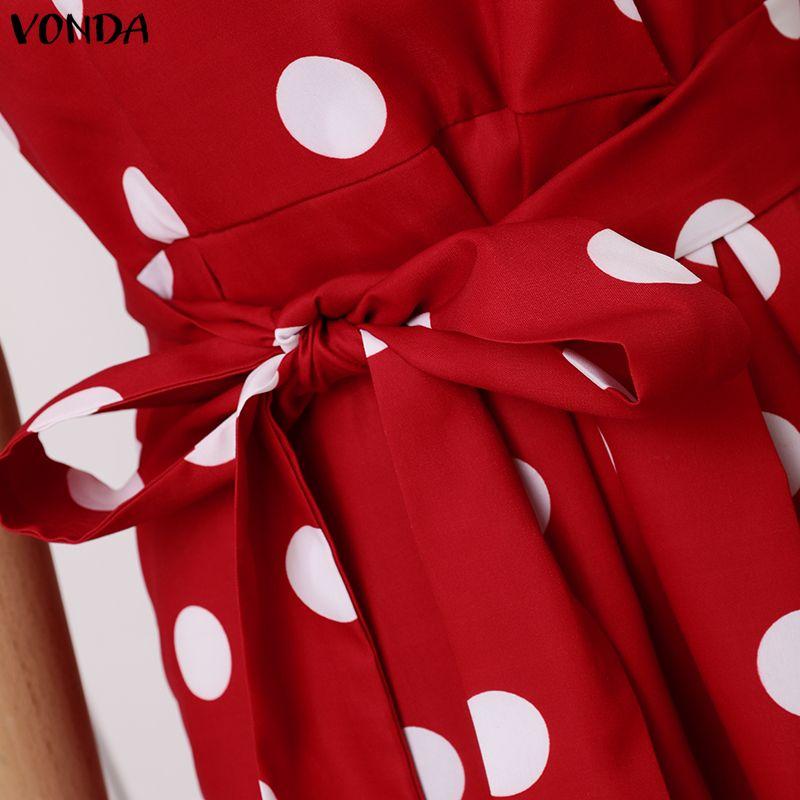 VONDA Rochie lungă de vară pentru femei, stil retro, fără mâneci, cu imprimeu buline, casual, rochie de soare
