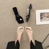 One Word with Transparent Sandals Female 2025 Explosion Summer Temperament Small Feet High Heels Fairy Style Pearl Cool Slippers