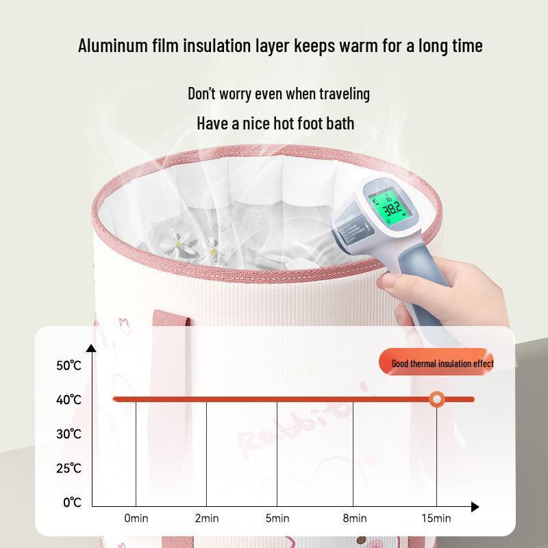 Cartoon Insulated Folding Foot Bath Bucket with Lid - Portable, Thickened Design for Deep Soak