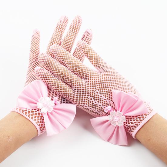 Lace Short Gloves for Little Girls 45755 Years Tea Party Wedding Flower Girl Gloves with Bow Princess Dressing Gloves