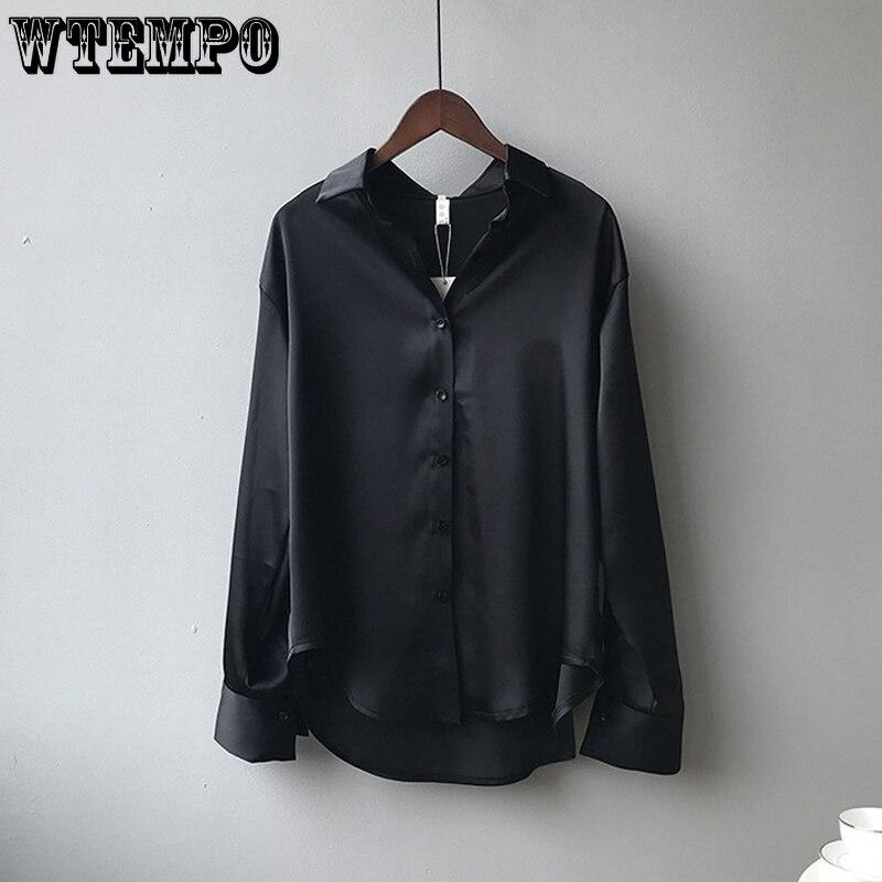 

Женская атласная шелковая блузка с длинными рукавами и баской с драпировкой, винтажные повседневные топы больших размеров, женские рубашки с длинными рукавами 2XL чёрный