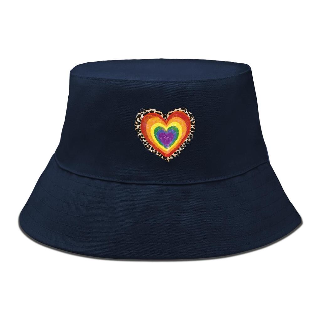 Bucket Hat With Concentric Heart Print , Colorful Valentine's Women's Cap Beach Trendy Unisex Basin Hat