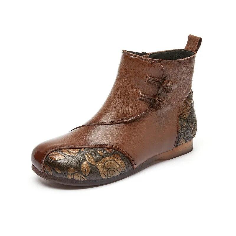 

Johnature Зимові теплі короткі чоботи на плоскій підошві в етнічному стилі з ретро принтом з натуральної шкіри з м’якою підошвою, універсальне жіноче взуття 41 коричневий