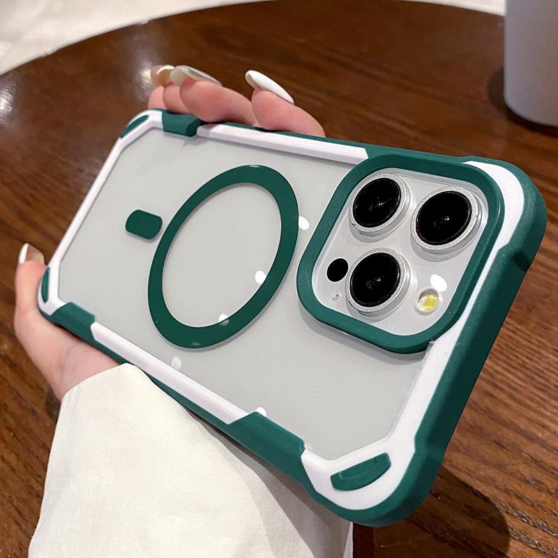 

Роскошный чехол Magsafe Wireless Charge Magnetic Case для iPhone 15 14 Plus 13 12 11 Pro Max Heavy Armor Bumper Shockproof Clear Cover iPhone 15 темно-зеленого