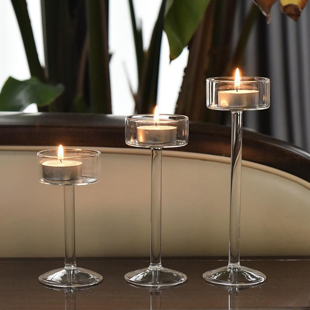 Vysoký vysoký skleněný svícen Čirý stojánek na čajovou svíčku Stolek Vrchol Elegantní svatební svícen s dlouhým stonkem