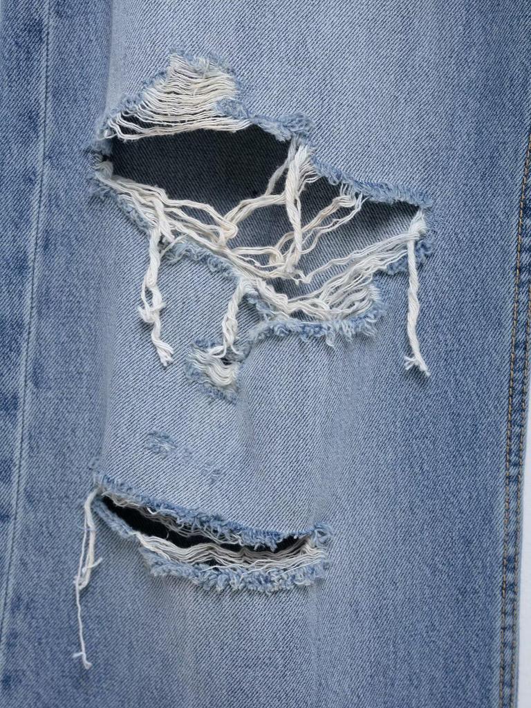 2025 Spring Women's European-American Ripped Loose Mid-Waist Jeans