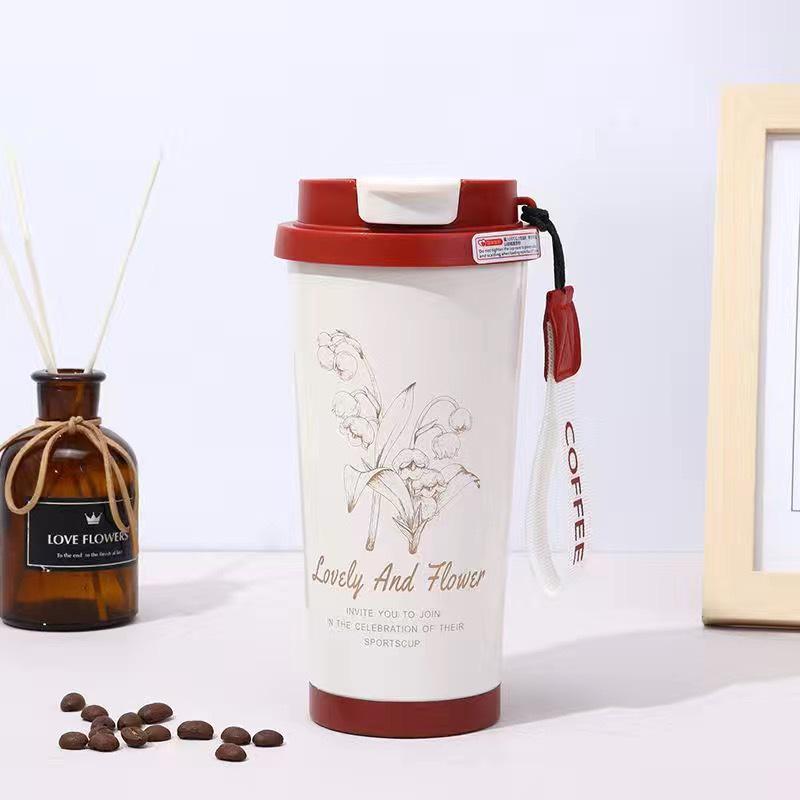 Lily of the Valley Double-Wall Thermos Cup with Straw - Student & Car Friendly