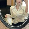 V-neck Lace Long Sleeve Shirts Lace Clothing Sleeves Slim Buttons Shirts Korean Style Blouse  Women