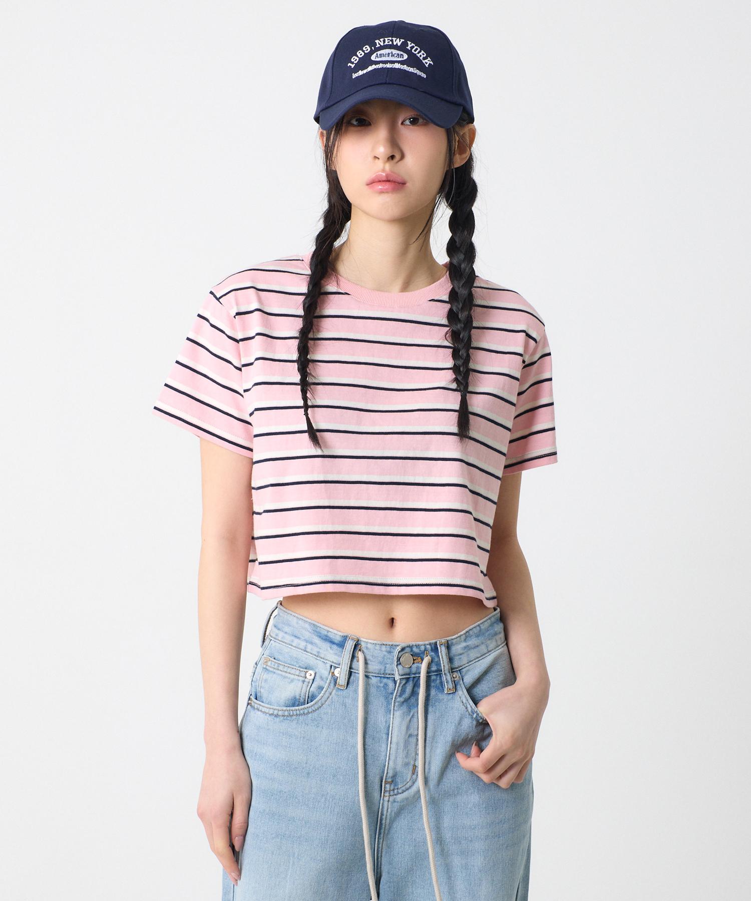 Unknown Planet Pink Striped Crop Top Pink/Free