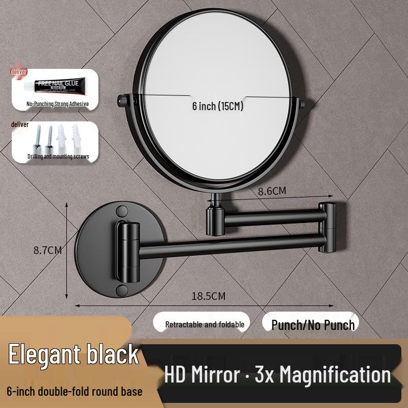 Wall-Mounted Foldable Vanity Mirror with Lights (Double-Sided, Punch-Free Installation) for Bathroom.
