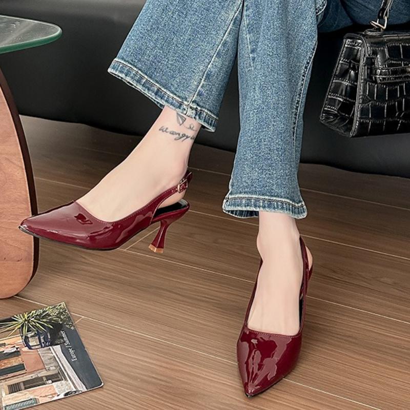 Fashion 2025 New Arrival Women's Patent Leather High Heels, Pointed Toe Stiletto with Bowknot, Party & Formal Shoes Sandals