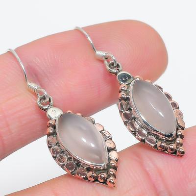 Φυσικός Λίθος Ροζ Χαλαζία 925 Στερεός Ασήμι Στερλίνας Δώρο Σκουλαρίκι 1.50" n8U09