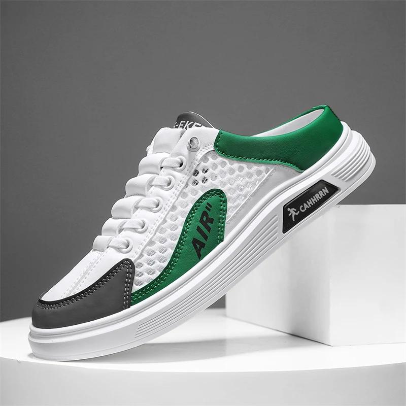 Summer New Men's Casual Sports Shoes Lace-Up Mesh Breathable Flat Sole One-Step Walking Shoes Large Size Board Shoes