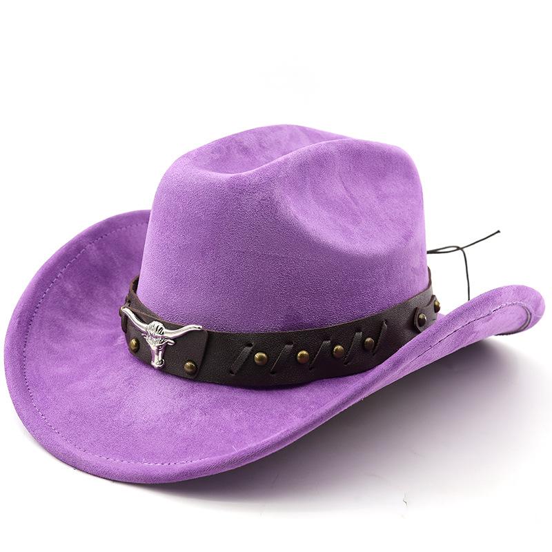 Cappello western da cowboy in camoscio con testa di mucca cappello a cilindro in lana jazz cappello in feltro stile etnico autunno e inverno cappello a tesa larga da uomo e donna