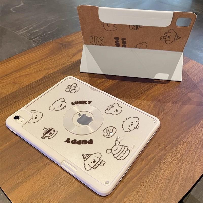 Magnetic Detachable IPad Case With Grid Line Dog Design Mini 7 Air 6 10th Gen TPUPC Shockproof Stand Cover