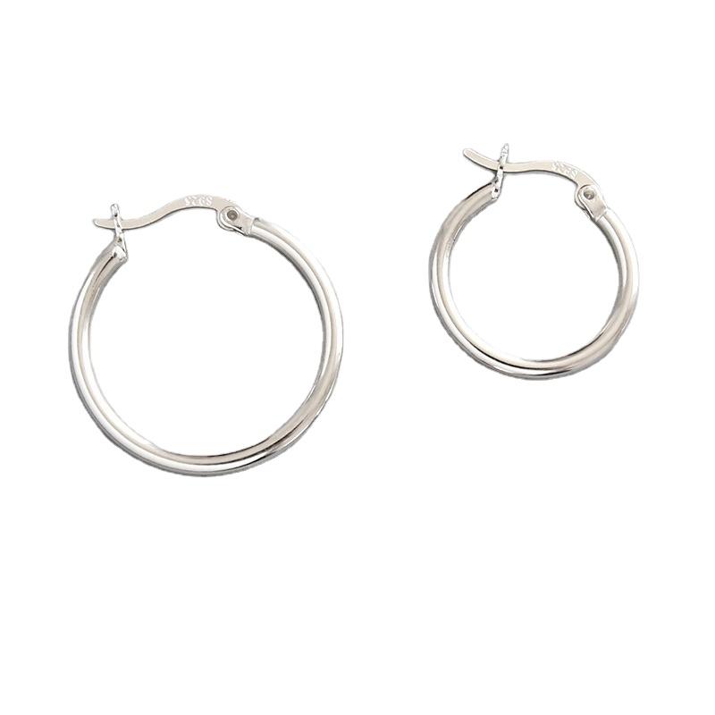 S925 Sterling Silver Simple Plain Personality Circle Waterproof Hoop Earrings