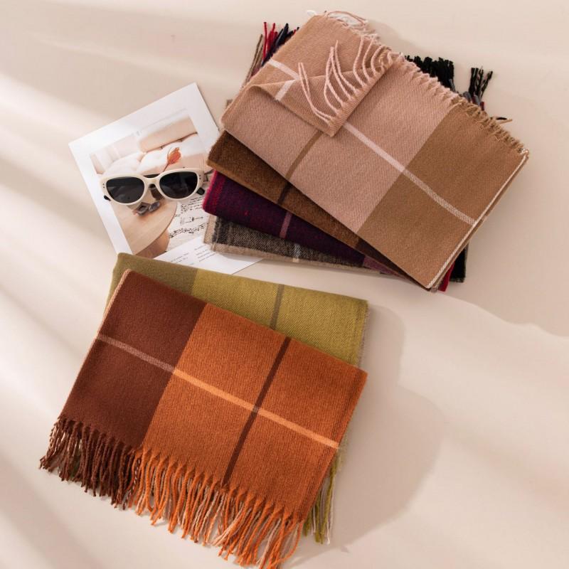Womens Winter Plaid Scarf With Tassels Long Knitted Wrap Shawl Office Chic Casual Wear