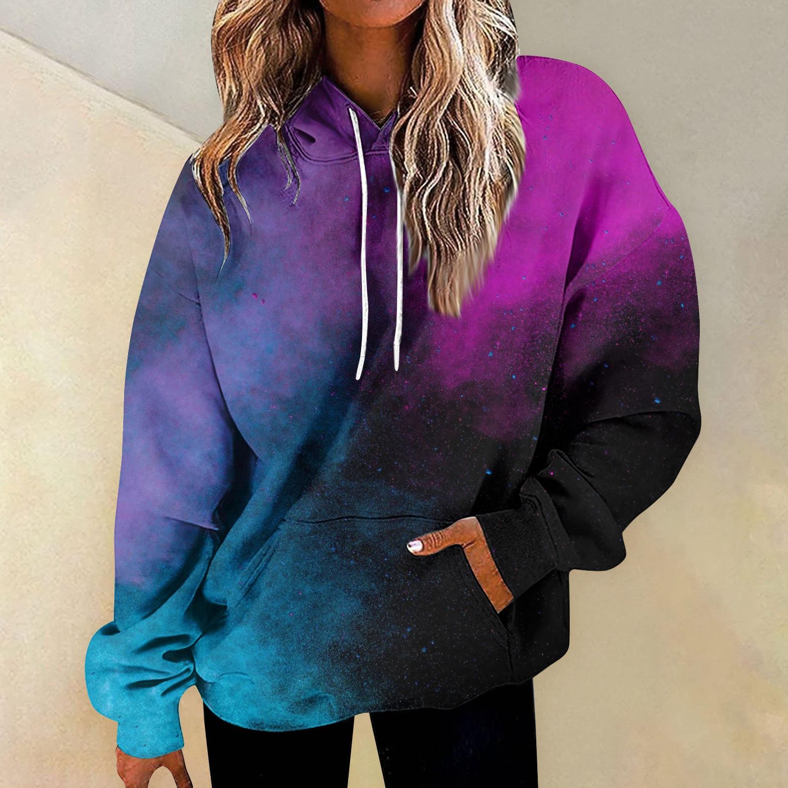 

Женская мода Повседневные Универсальные Повседневные толстовки с круглым вырезом Графика Повседневные с длинным рукавом Градиент Лоскутная верхняя одежда с принтом Толстовки S