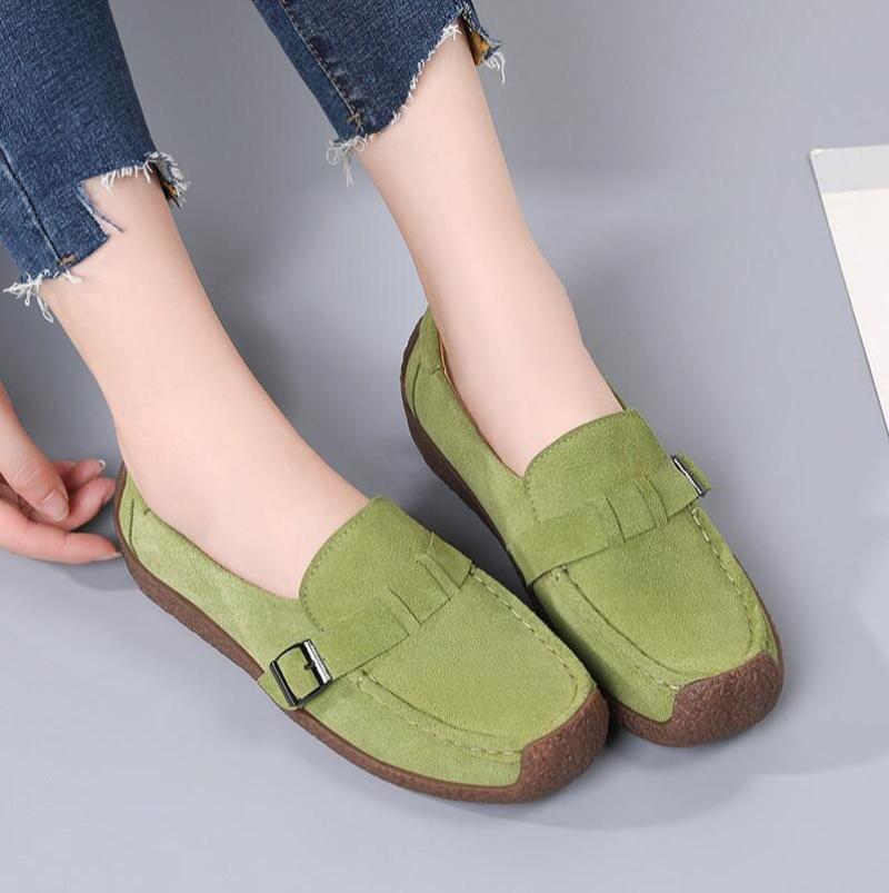 Women Mother Female Lady Cow Suede Genuine Leather Shoes Flats Loafers Slip On Spring Moccasins Plus Size 43 42