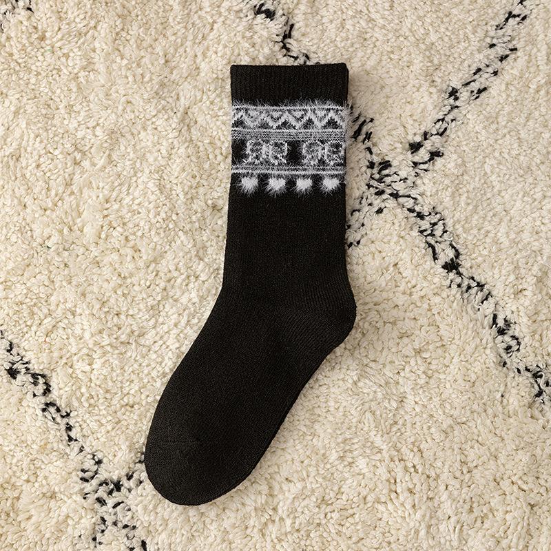 Mittellanges Röhrengarn mit Federn, farblich passende Wollsocken im Retro-Stil mit Schleife, für Zuhause und Freizeit, wärmespeichernd, verdickt, Thermosocken