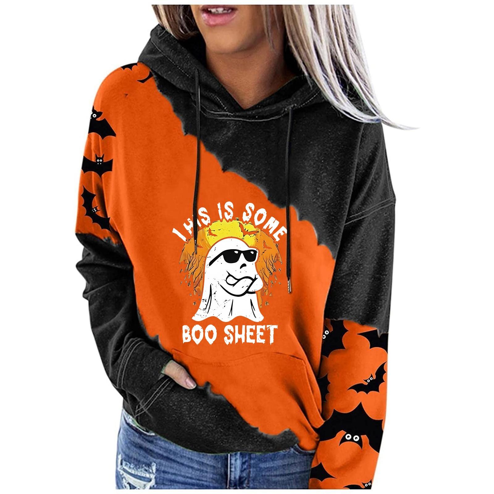 

Женская мода повседневный Хэллоуин принтованный пуловер круглый вырез с заниженной линией плеча длинный рукав толстовка XXXL