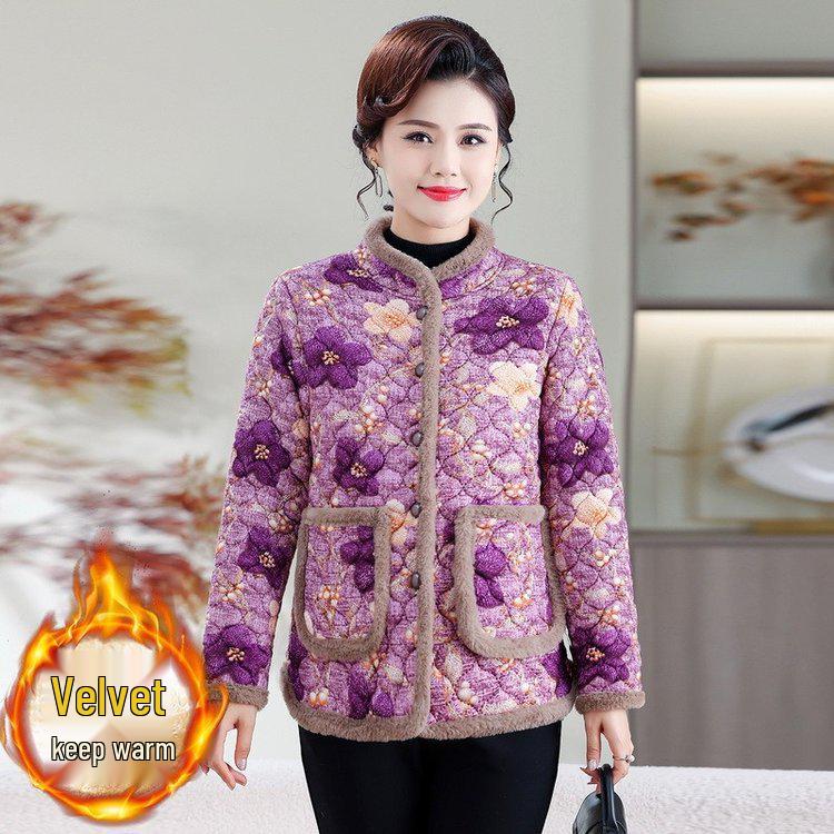Mom’s New Style Retro Padded Jacket - Velvet Warmth, Small Cotton Coat for Middle-Aged and Elderly Women