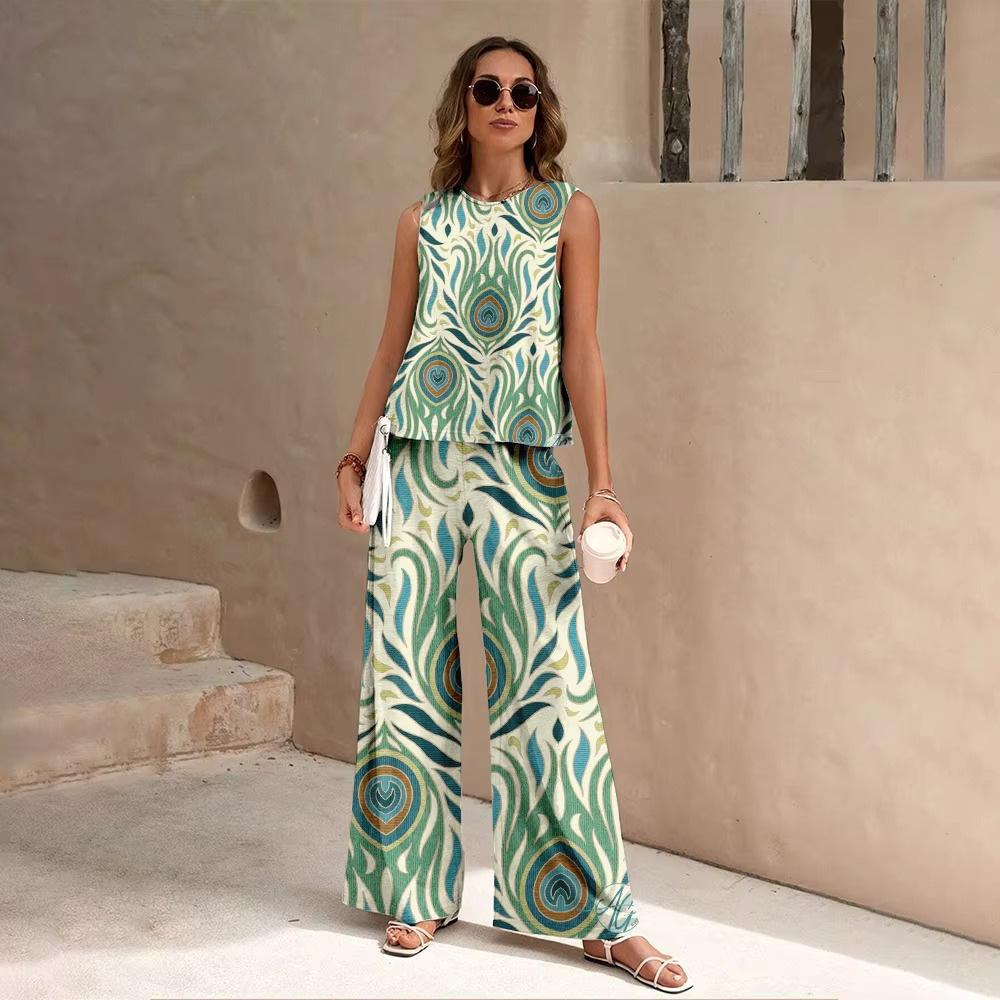 1116 New European and American Fashion Ethnic Geometric Tank Pants Set WN11+MRO6