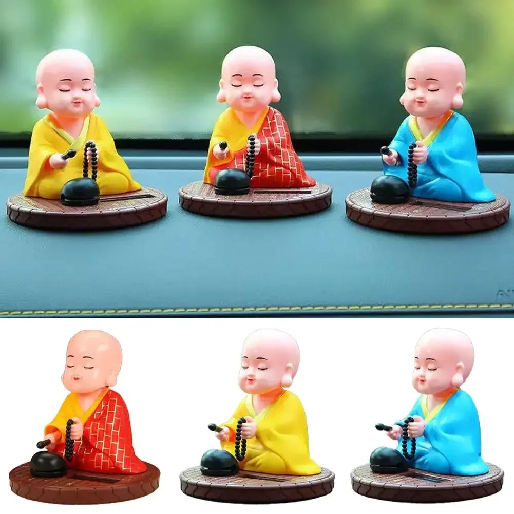 Solar Little Monk Creative Car Ornaments Dashboard Decoration Toys Chinese Style Buddhism Lucky Ornament Interior Accessories