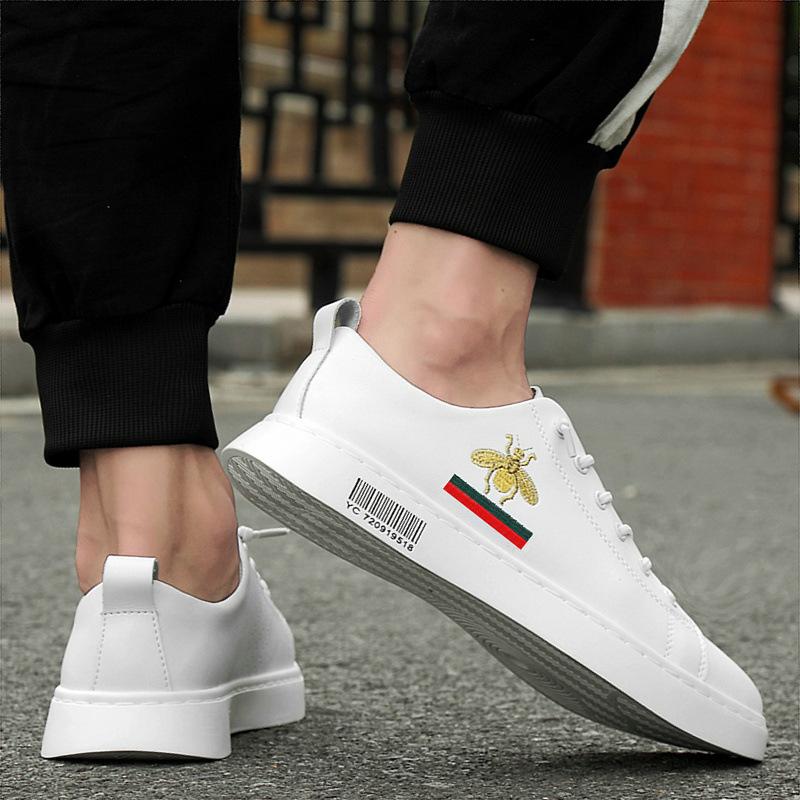 Leather low-top bee board shoes inner height increase summer breathable sports and leisure shoes
