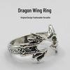 Yin Taifei Thai Retro Dragon Wing & Eagle Claw Open Ring - Silver Dark Style