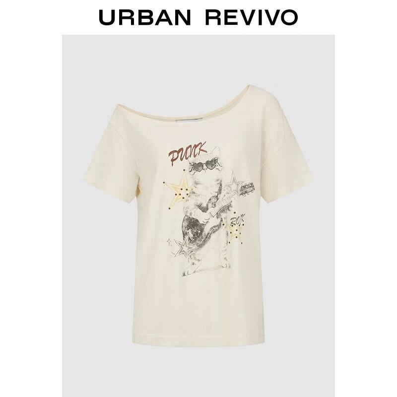 UR Women s Spring Asymmetric Pet Print T-Shirt L