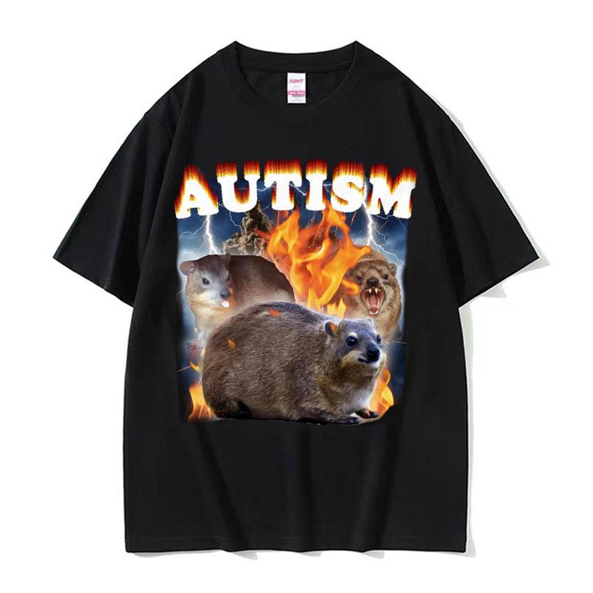 Autism Funny Hyrax Meme Tee Shirt Men's Clothing Hip Hop Fashion Vintage T-shirt Unisex High Quality Cotton Short Sleeve T Shirt
